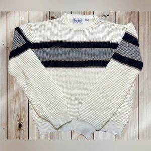 Vintage Striped White And Blue‎ Women’s Sweater by Repage Large